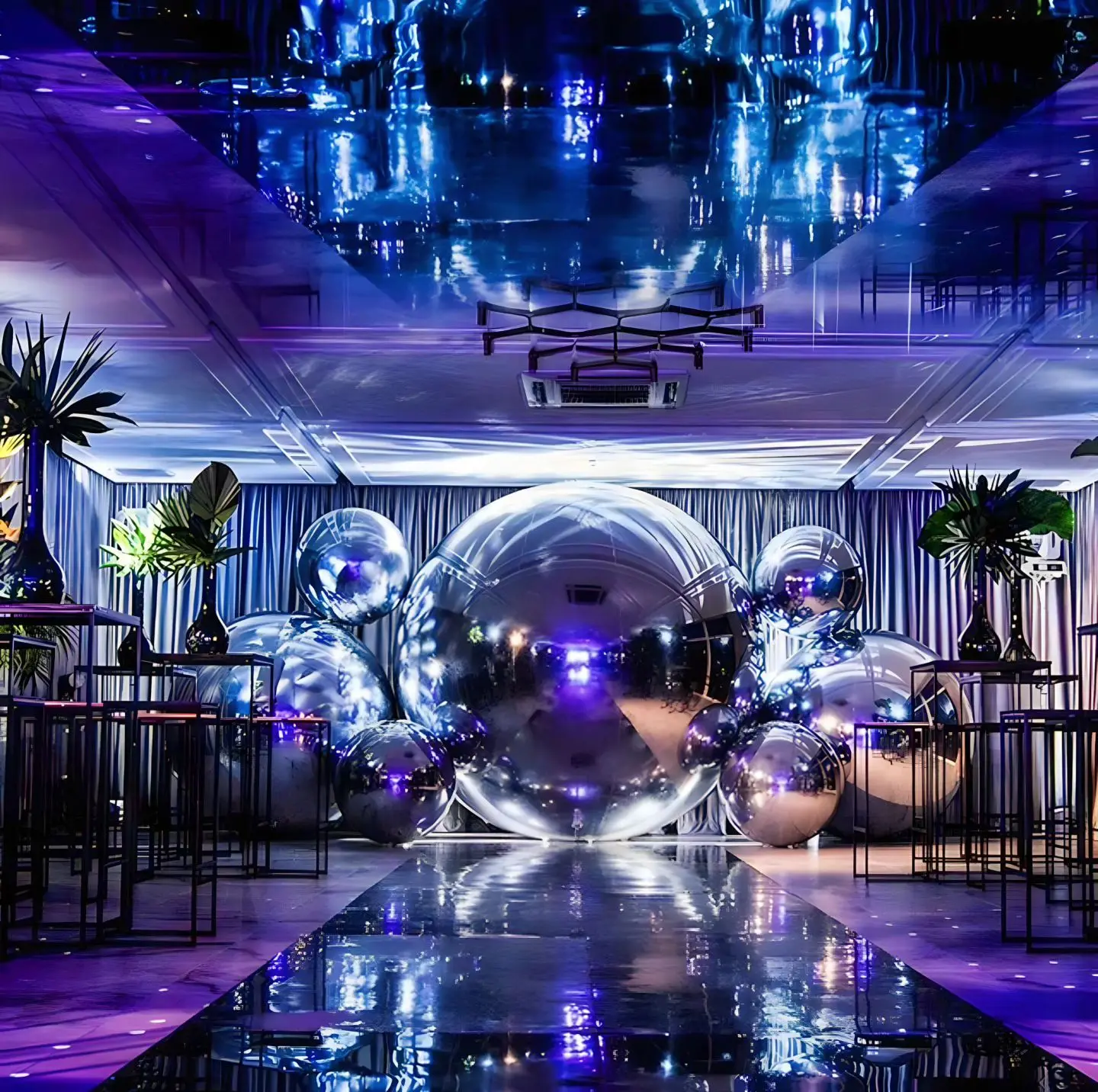 Outdoor Decor Giant Silver Event Floating Large Pvc Balloon Reflective Spheres Silver Inflatable Mirror Ball