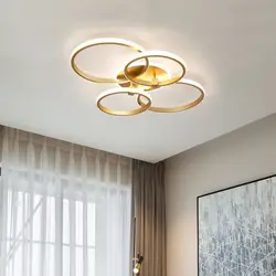 Modern Ceiling Lamp Gold Circle Dimmable Remote Pendant Lights Fixture 4 Ring Flush Lighting Mount Acrylic Iron Chandelier