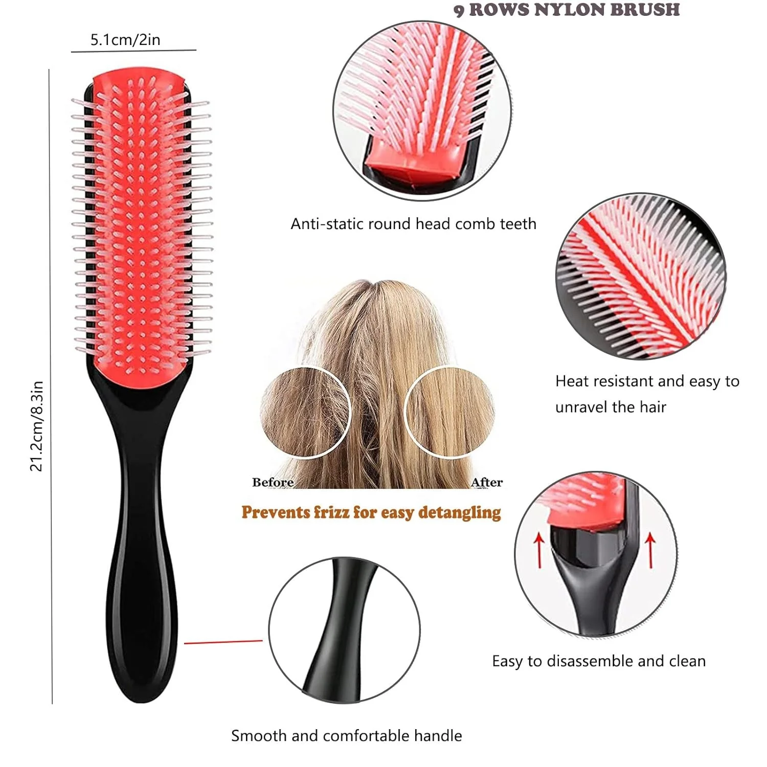 Barber 6Pcs Detangling Hair Brush Shower Set Edge Control Hair Comb Custom Logo Curly Scalp Massager Shampoo Brush For Women