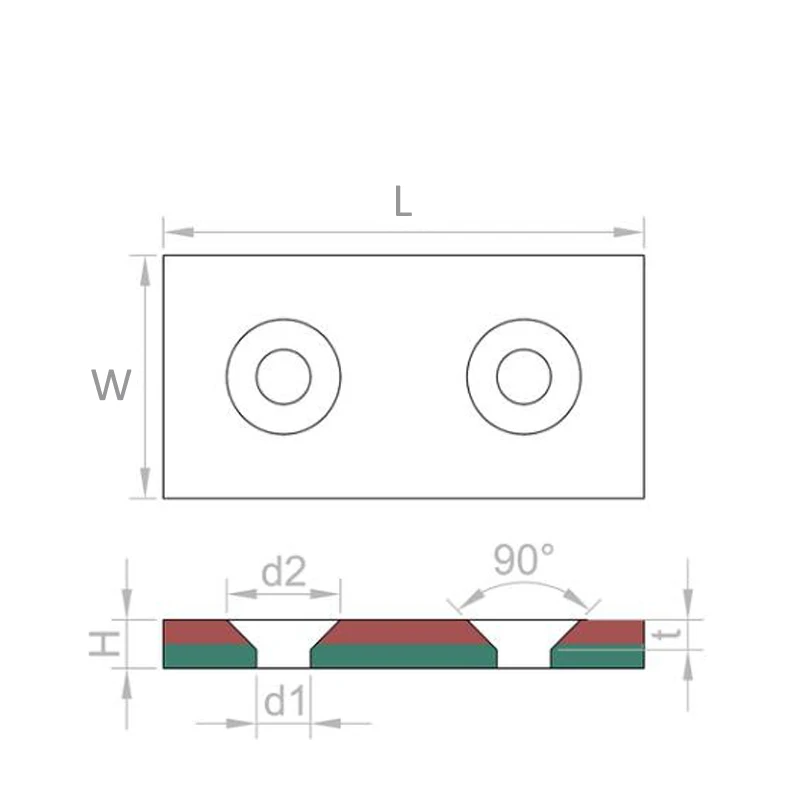 Super Strong 2'x1'x1/2'  Bar Magnets Rare Earth Fitting Screw-On  Neodymium Magnet with Countersink Hole