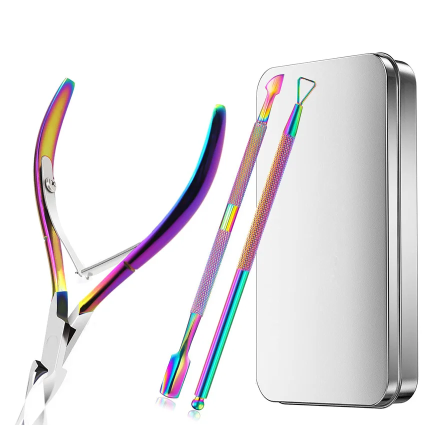 drop shipping Cuticle Nippers with  Cuticle Pusher nail salon Manicure Pedicure Kit Professional callus dead skin rasp removal