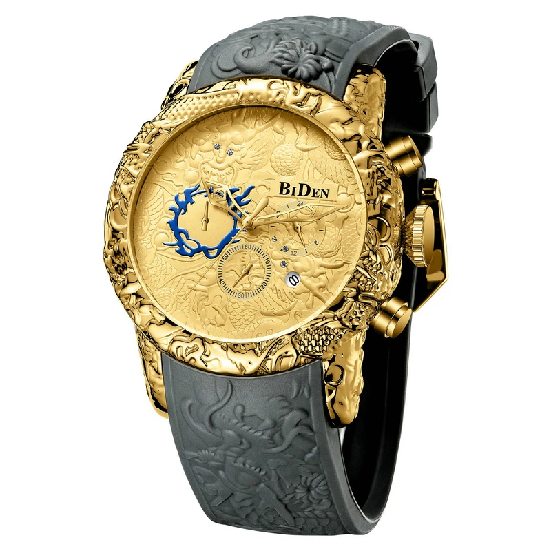 2021 New Mens Watches BIDEN Top Brand Silicone Chronograph Waterproof Sport Automatic Date Quartz Watch for Men