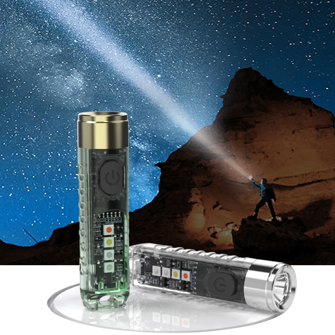 New LED strong light small flashlight side light red blue purple light USB rechargeable mini fluorescent keychain flashlight