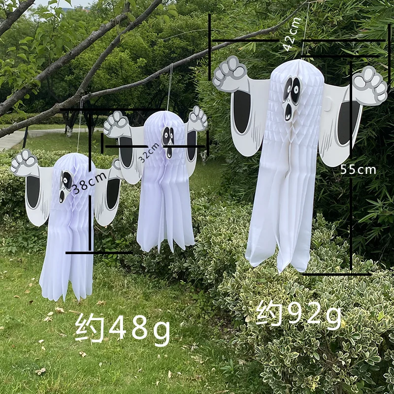 Wholesale new cross-border paper ghost Halloween floating ghost paper honeycomb pendant ghost festival decoration props