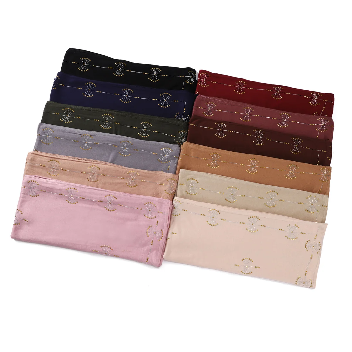 2023 Bow Crystal Muslim Rhinestone Warm Long Jersey Hijab Shawl Solid Color Cotton Headscarf