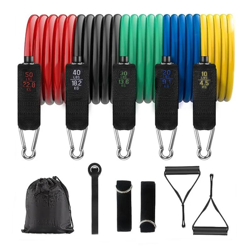 Hot Sale Home Gym Workout 11 Pcs Rubber Elastic Fitness Band Resistance Band Set