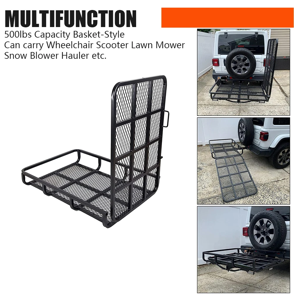 Foldable hitch mount cargo luggage carrier rack basket with loading ramp for SUV pick up truck car