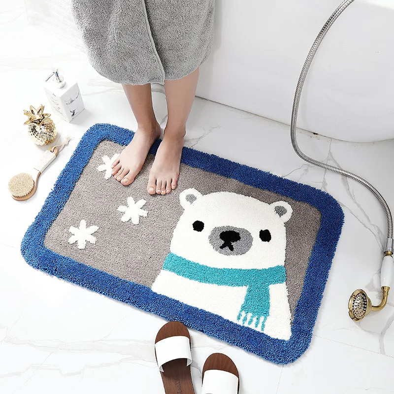 
New Design Cartoon Polyester Absorbent Non Slip Bathroom Door Mat Bath Foot Mat 