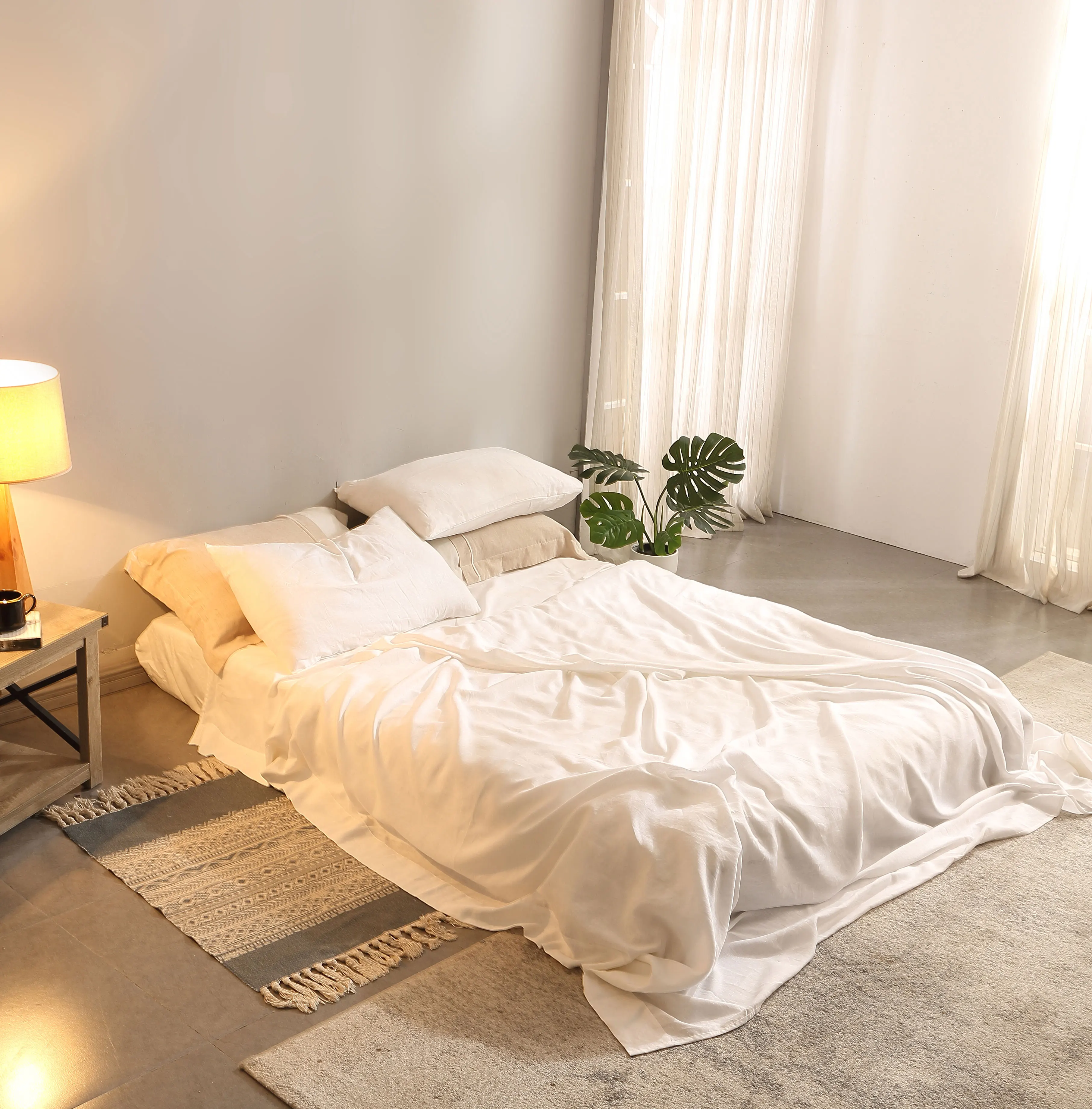 Wholesale Luxury Queen King Size Bed Four-Piece 100% French Flax Linen Bedsheet Sheet Sets Collections Bedding Set