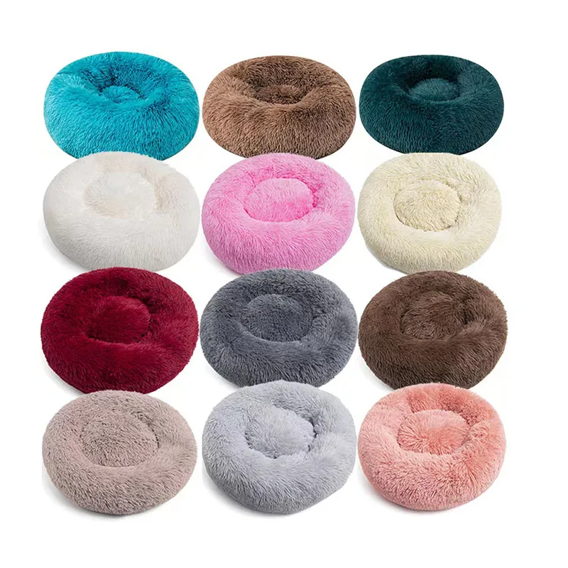 Comfortable Dog Bed  Anti-Slip Faux Fur Fluffy Donut Pet Dog Cat Sleeping Bed With Multiple Colors