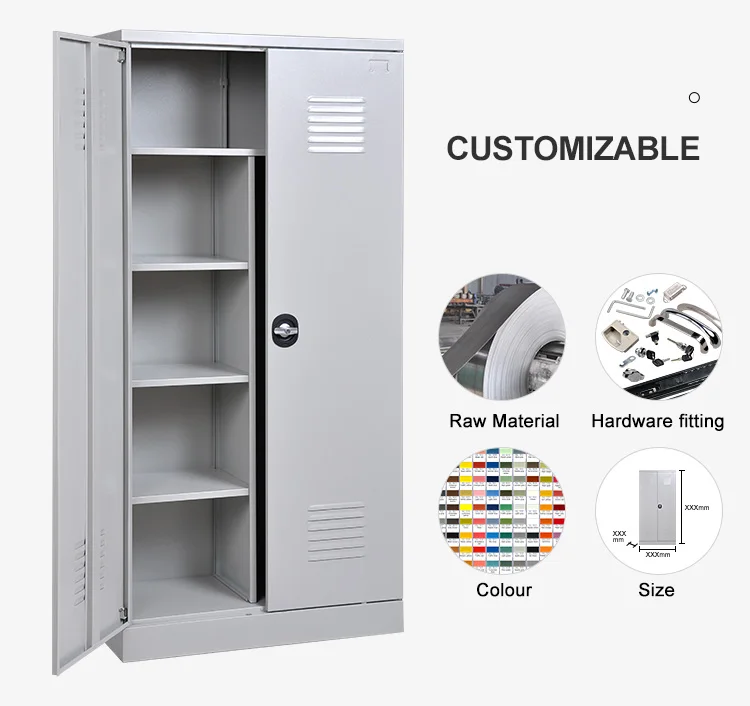 Swing Door Furniture bedroom steel wardrobe Design powder coated kd structure 2 swing Door Almirah metal Clothes wardrobe