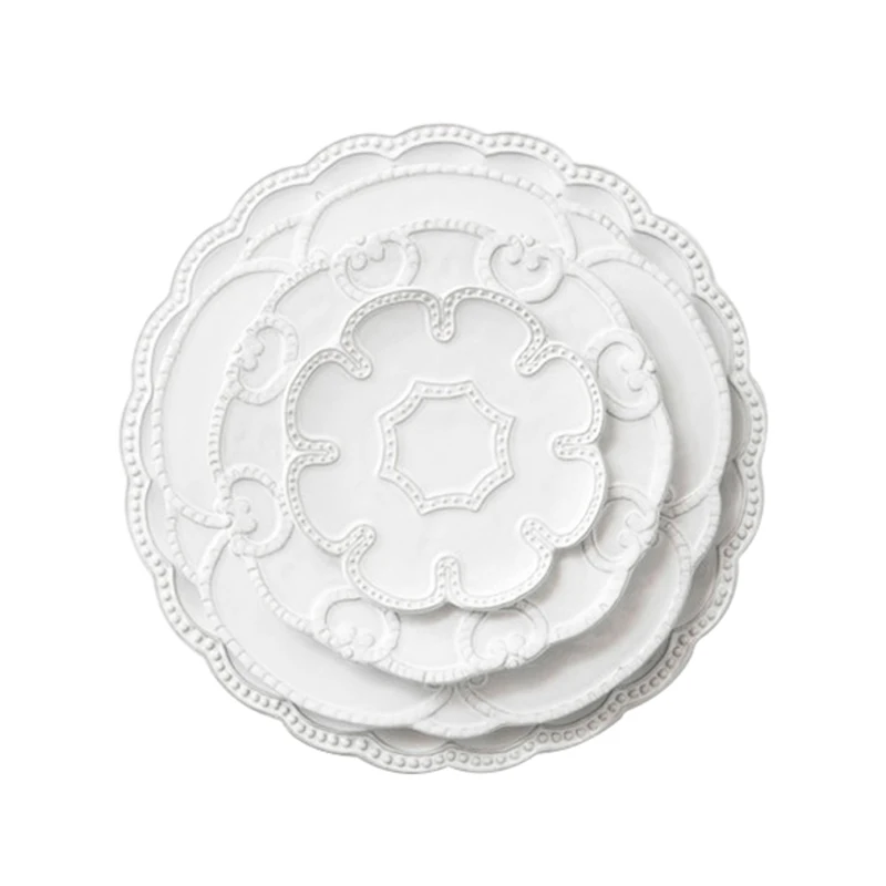 Vintage Relief Ceramic Charger Plate Customize Pink Embossed Lace Dinnerware Set for Wedding Tabletop Rental Western Tableware