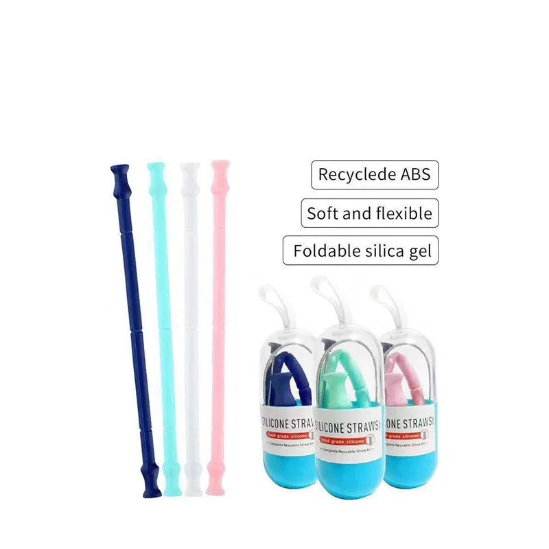 2019 Trending Amazon Hot Fancy Big Double Juice Organic Folding Reusable Silicone Drinking Straw