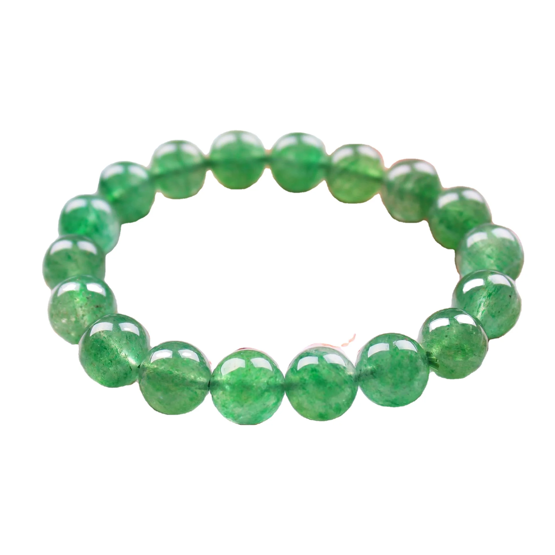 Factory direct sales large stock natural round stone beads green Crystal strawberry quartz bracelets body jewelry