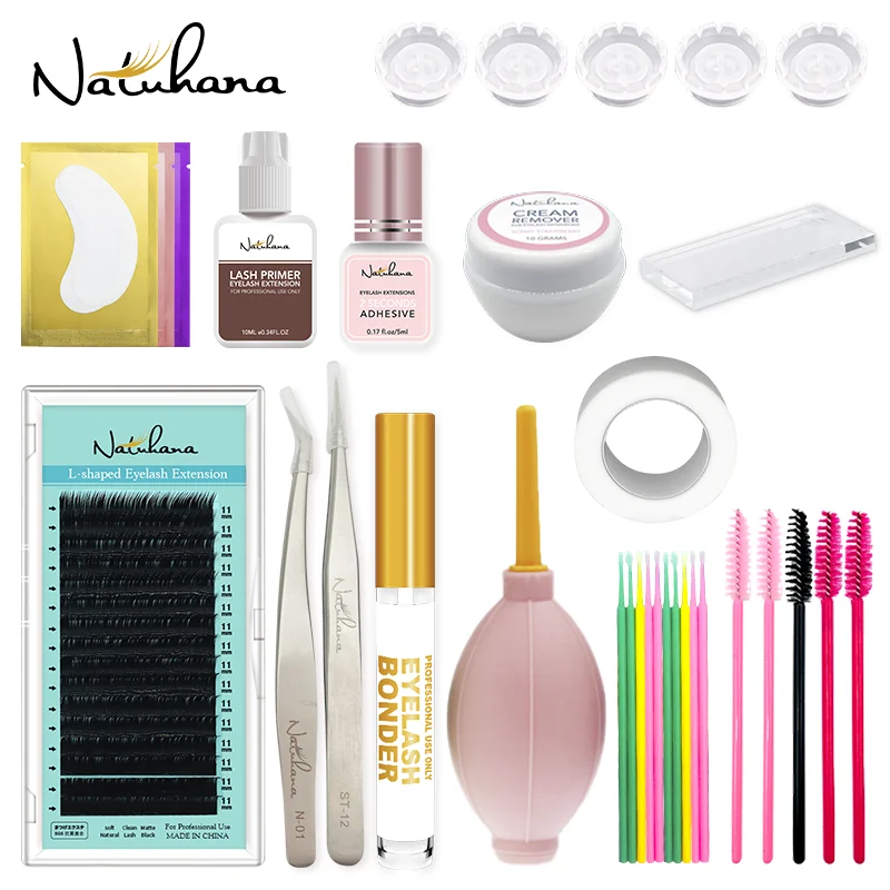 NATUHANA False Eyelash Extension Training Kit Practice Model Head Eye Pad Tweezers Glue Ring Brush Grafting Eyelash Tools Makeup