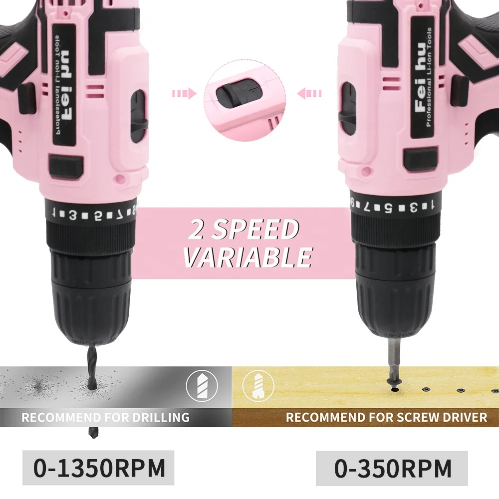Feihu Mini Power Drilling Machines Electric Cordless Nail Drill Machine Set Prices with LED Light and Wood Battery Brush Motor