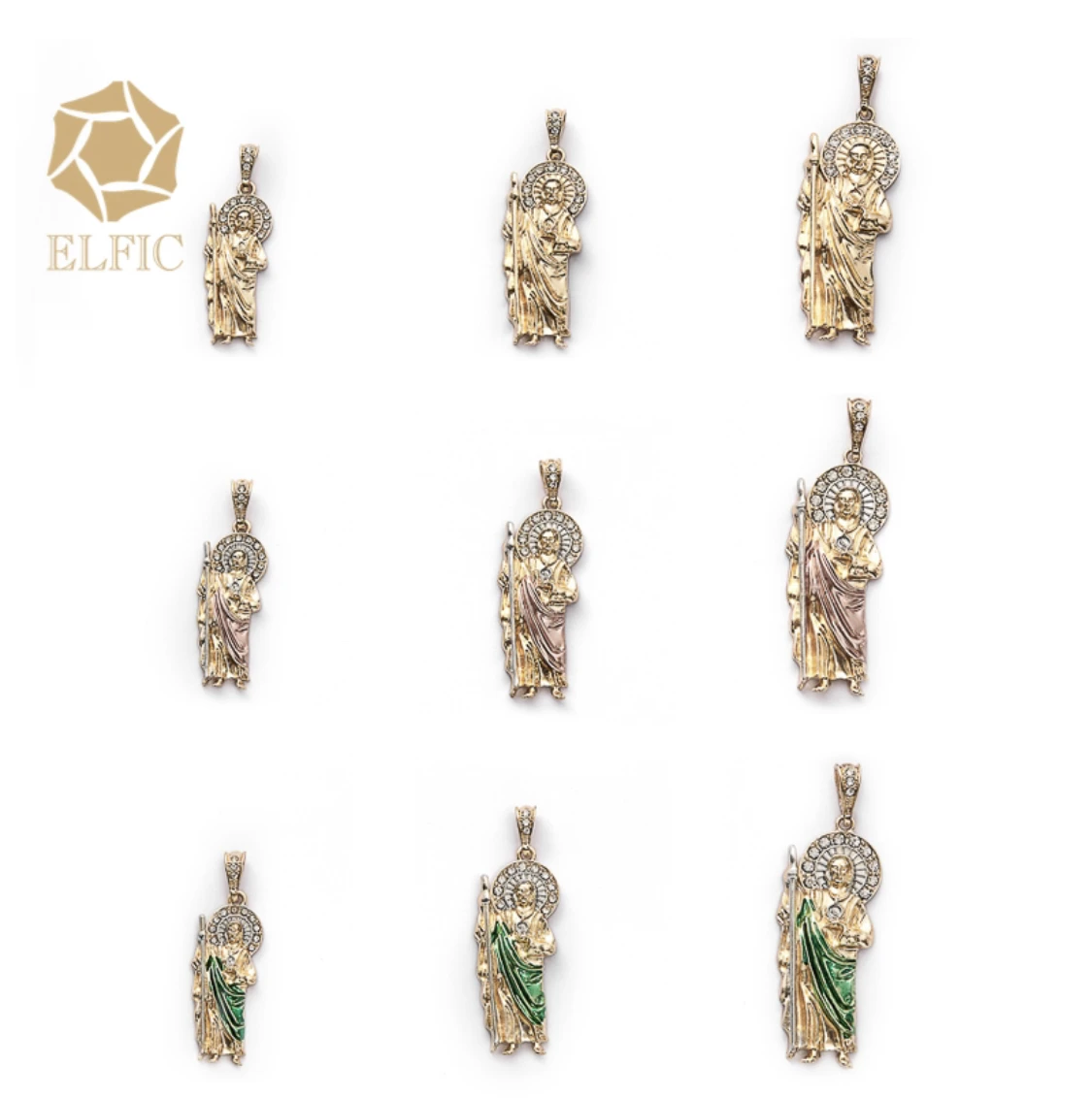 
Elfic Charms Jewelry 18K Gold Gold Zircon Stone Virgin Mary pendant wholesale Necklace 
