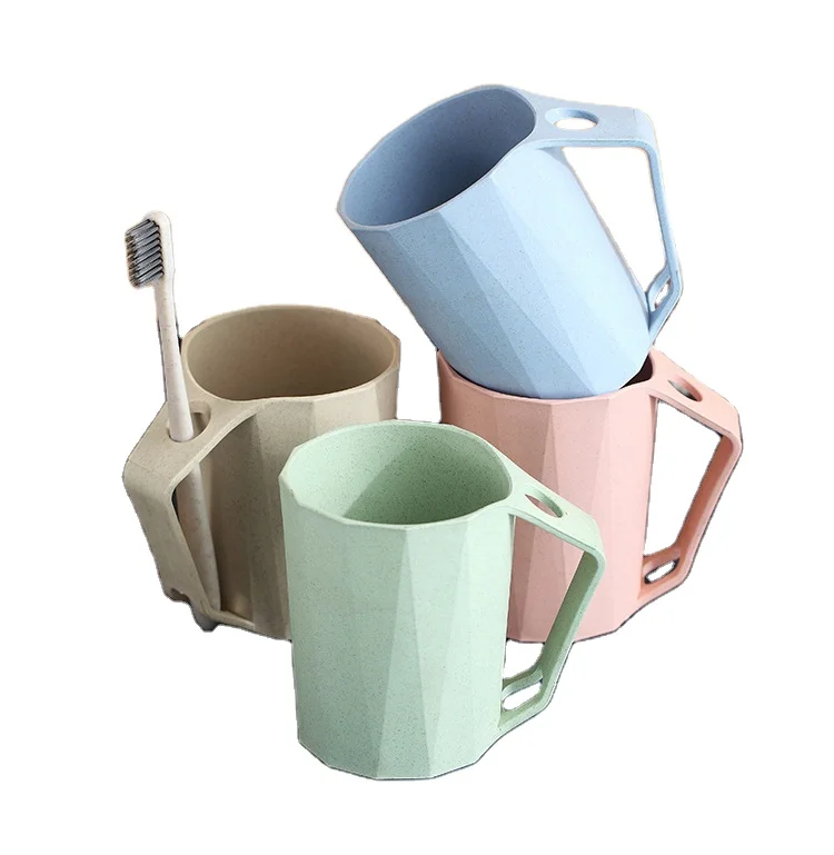 Eco friendly wheat straw water mug unbreakable plastic reusable biodegradable cup with lid for travel