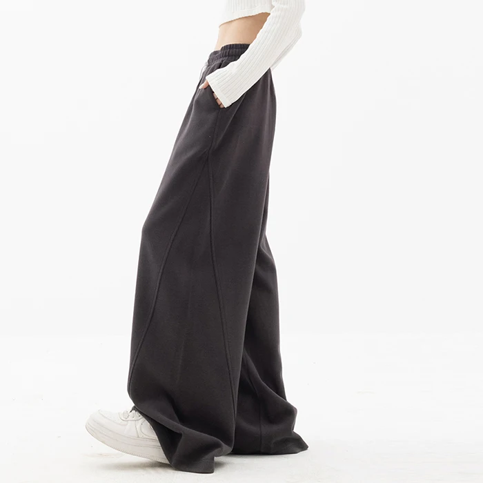 huilin custom drawstring waist blank french terry sweatpants relaxed fit women wide straight leg extra long extended sweatpants