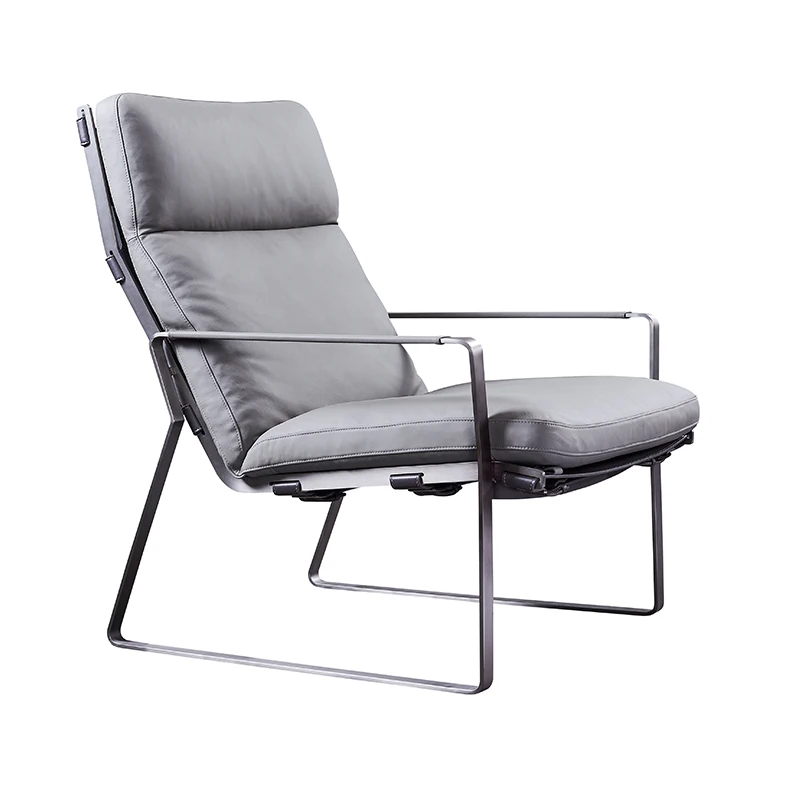 Luxury European Modern Design Leather Fabric Single Chaise Lounge Leisure Living Room Chairs With Metal Legs