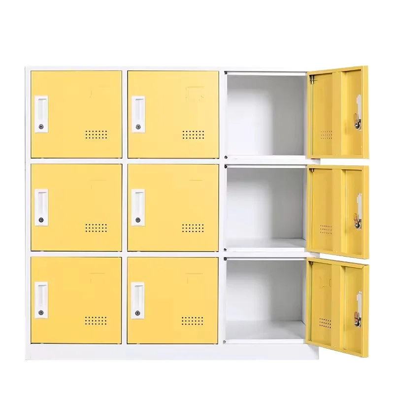 IYANEN Knock down structure yellow Color 9 doors small supermarket metal storage locker for Personal Storage Bag File cabinet