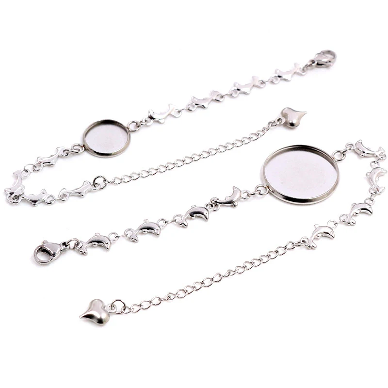 2pcs/Lot Stainless Steel Bracelet Bangle Base Blank Setting Trays Cameo 12/14/16/18/20mm High Quality DIY Jewelry Findings