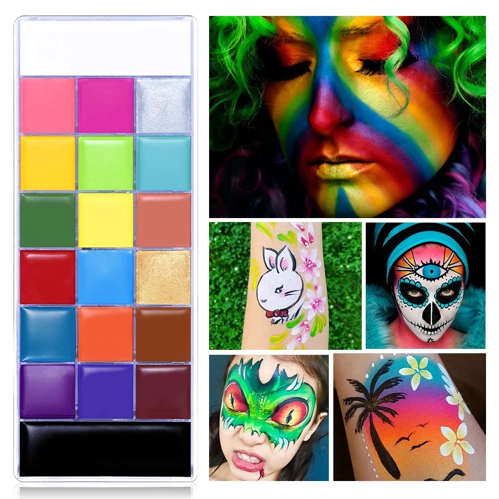 Face Body Paint Oil Palette Halloween Makeup 20 Color Professional Face Painting Kit Body Paint Palette