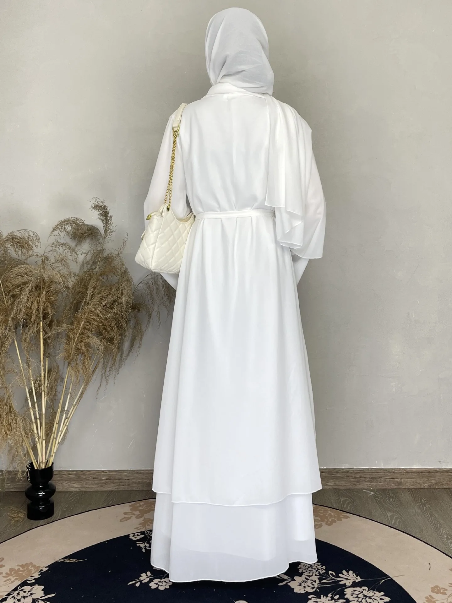 Wholesale Turkey Elegant EID Women Muslim Dress Chiffon Modest Muslim Dress Matching Hjiab Kimono Open Dubai Abaya robe cardigan