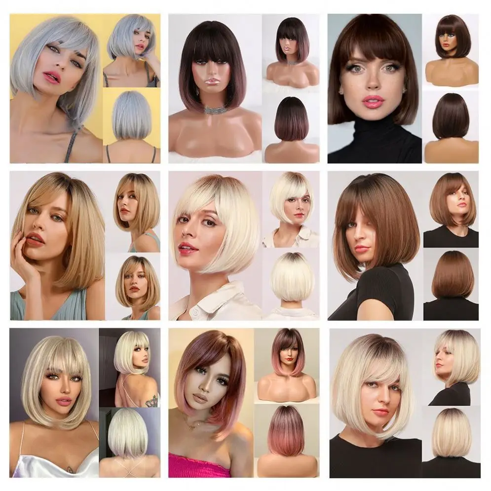 New Product Best-selling Short  Hair Mid-length Bobhaircut Medium-length Light Golden Wig for Women