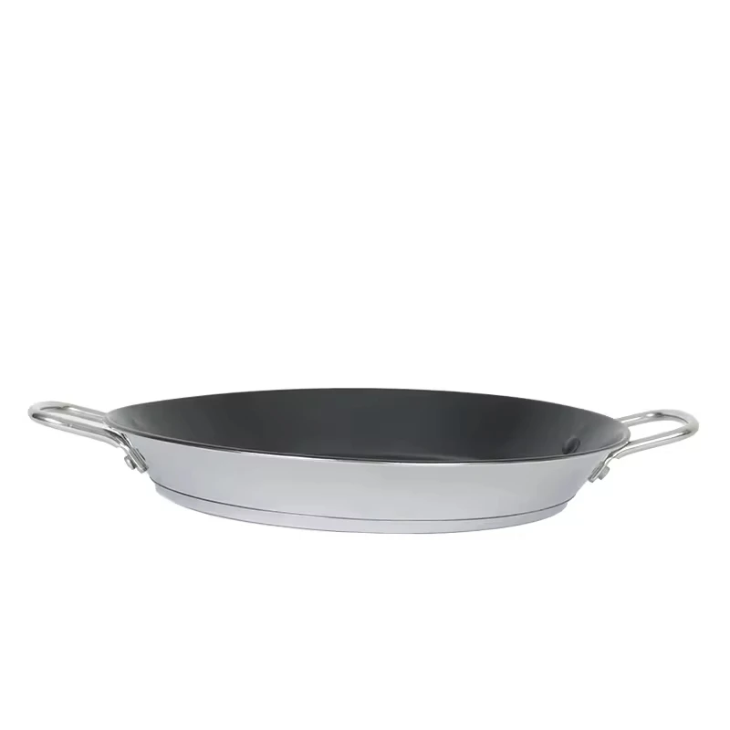 Non Stick Stainless Steel Paella Pan with Wire Handles Sandwich Bottom 2 Servings