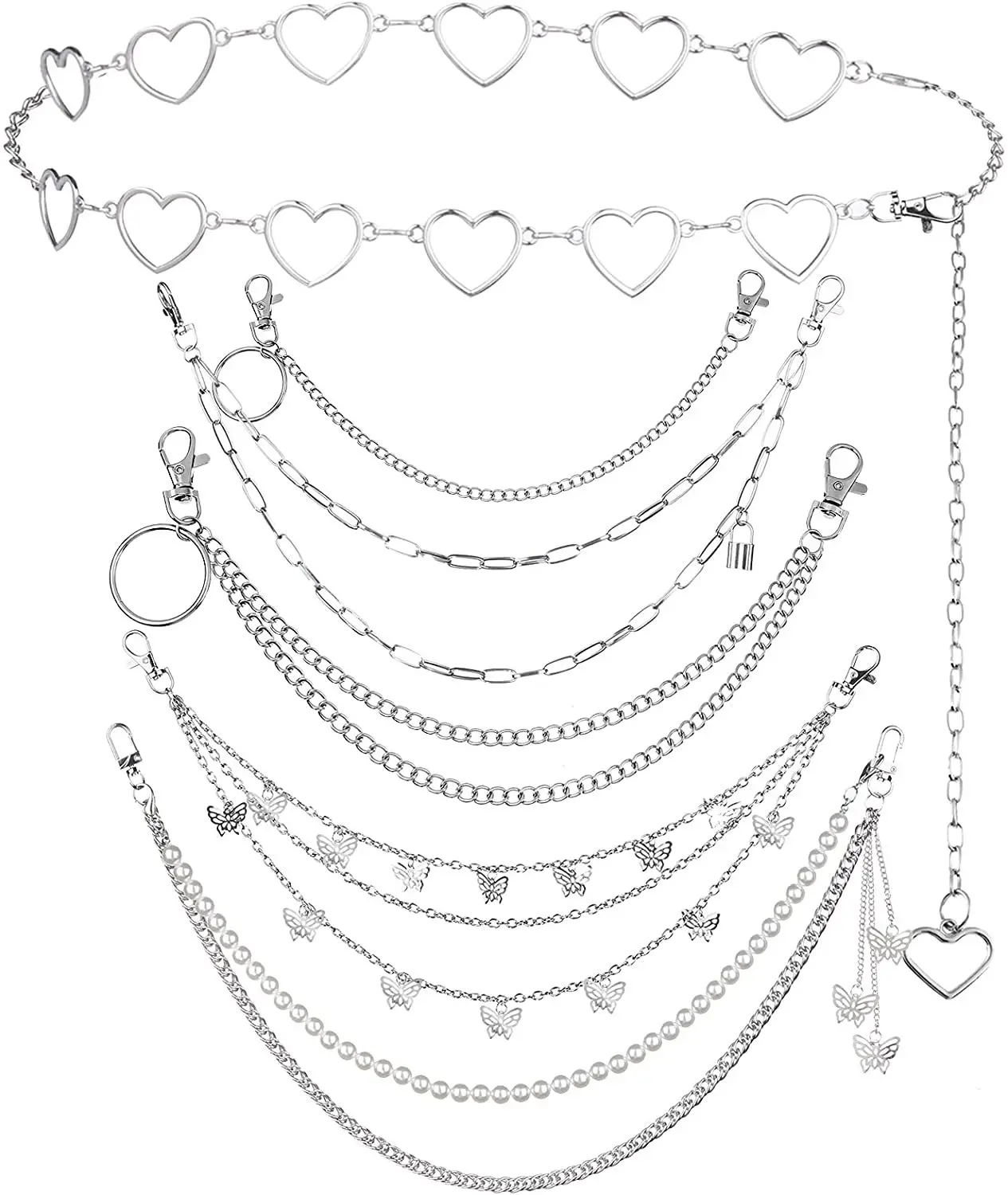 Hip Hop Punk Jeans Trouser Chain Multi-layer Butterfly Style Belt Body Chain For Women