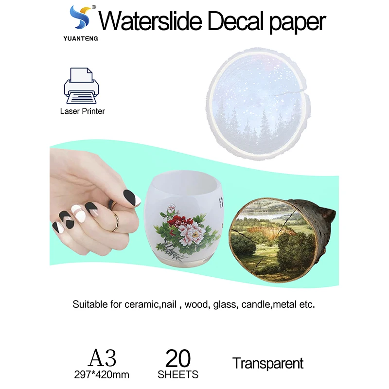 Wholesale Transparent Clear Color Water Slide Transfer Decal Paper No Need Spray Laser Toner Printer Waterslide Sheet A3 Size