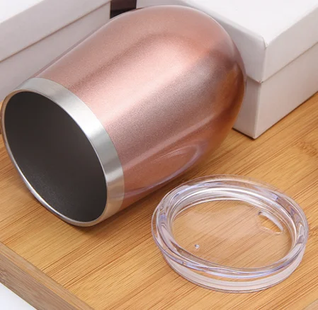 Double Wall Stainless Steel Stemless Insulated Wine Glass 12oz Coffee Mug Rose Gold for Champaign, Cocktail, Beer, Office