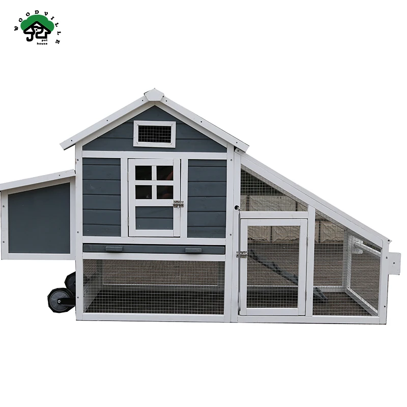 WoodVille Compartment Backyard Wooden Large Sloping Roof Chicken Coop With Wheel