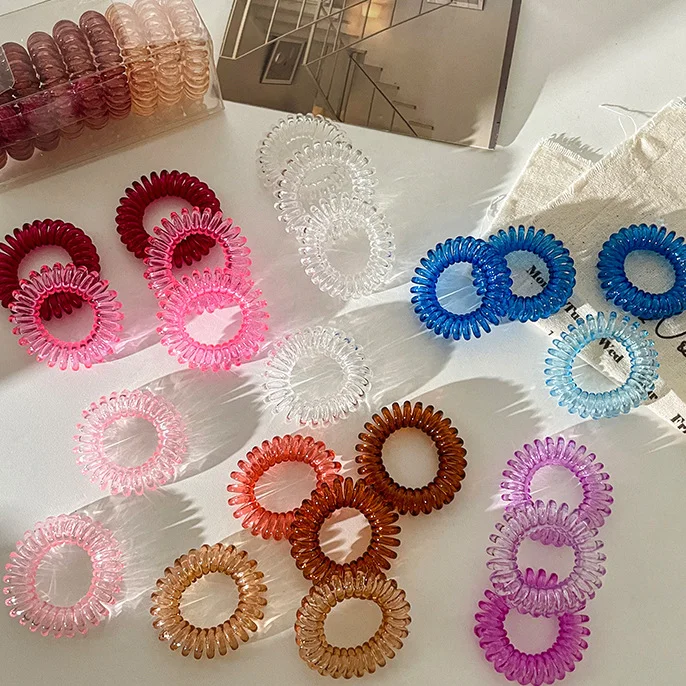 9PCS/BOX Telephone Wire Elastic Gum Rubber Band Bonytail Holders Women Spiraled Hair Ties Girls Hair Ring Rope Custom LOGO