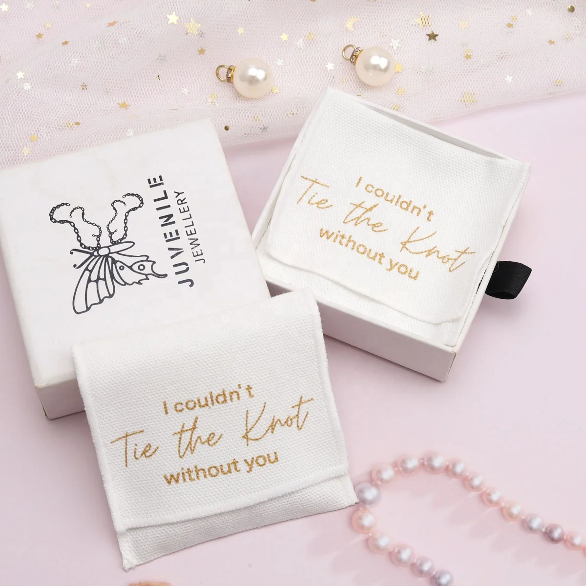 Reusable Small Envelope Jewelry Pouch Luxury Custom Logo Printed Brush Canvas Necklace Ring Earring Jewelry Bag