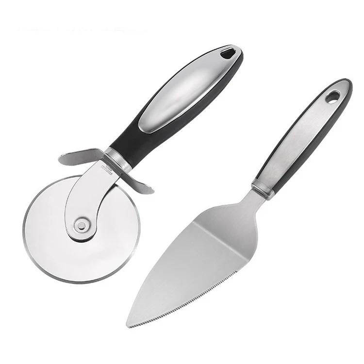 Factory New Arrival Baking Gadget 2PCS Kit Stainless Steel Pancake Cake Pizza Wheel Cutter Shovel Set