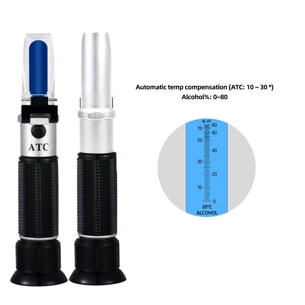 Portable Alcohol Content Tester 0-80% V/V ATC Refractometer Wine Liquor Concentration Meter
