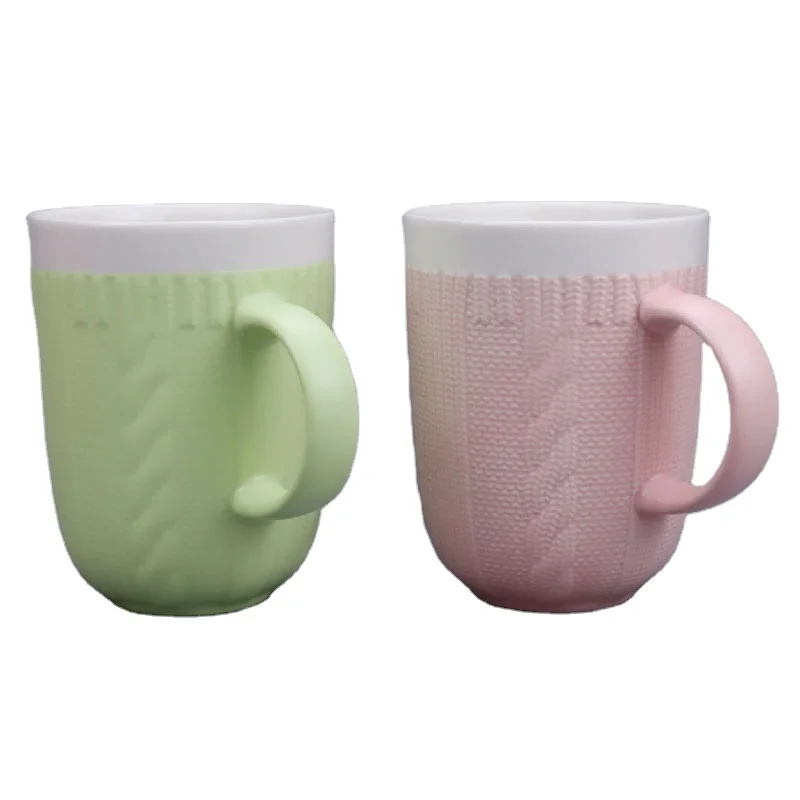 Высокое качество оптовая продажа для свадьбы новая керамическая кружка из костяного фарфора с вязаным рисунком розового цвета