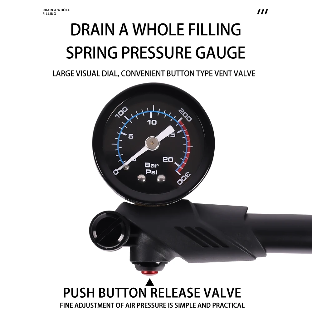 New arrived mtb cycling portable 300psi air pump aluminum alloy bicycle front fork pump with pressure gauge