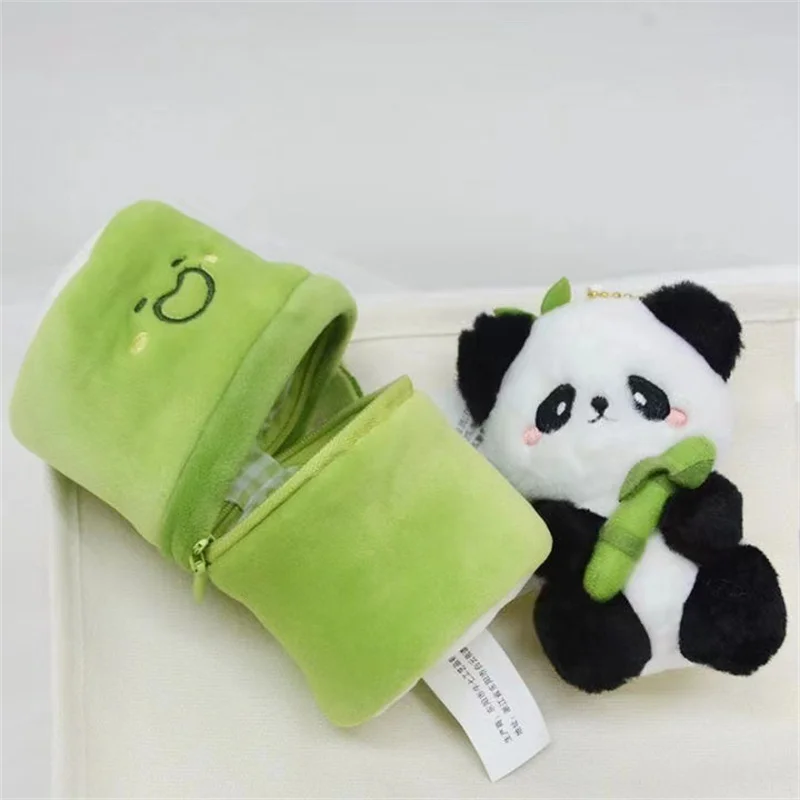 DOULUO Bamboo tube panda plush toy cute holding pillow hugging bamboo doll panda doll birthday gift