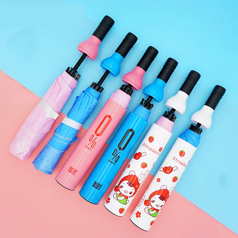 Factory stock personalized customized logo gift advertising 3 fold wine bottle umbrella