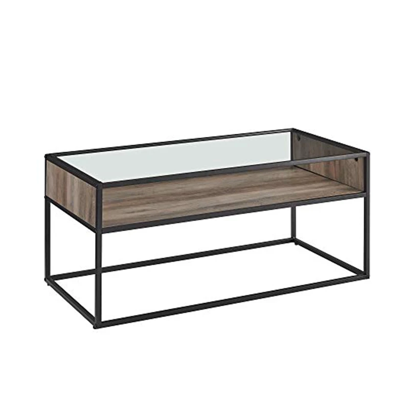Мебель для гостиной, деревянный дымчатый серый прямоугольный стеклянный журнальный столик с хранилищем