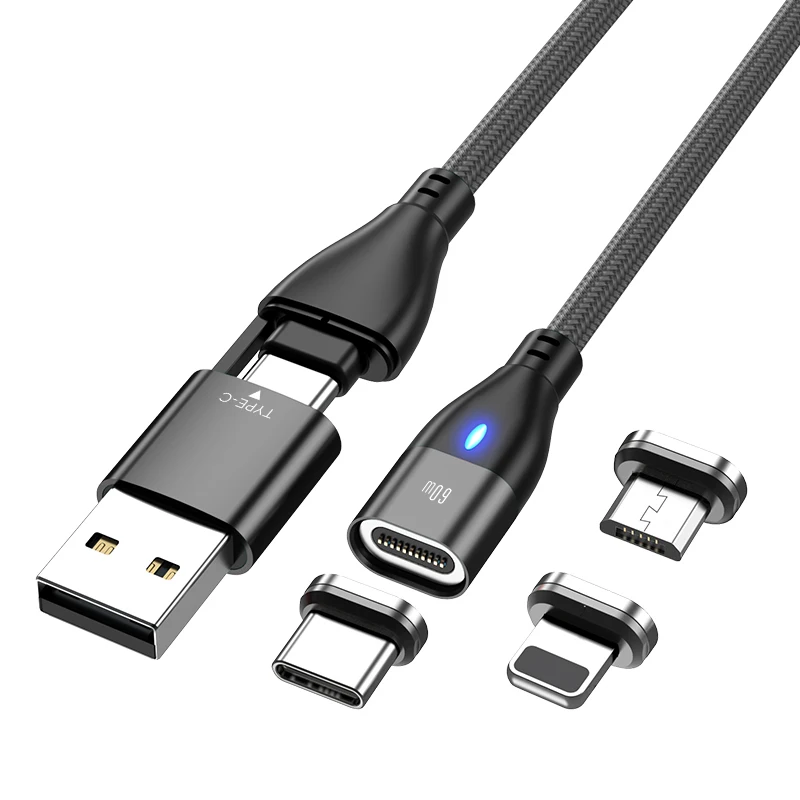Magnet USB data cable 6 in 1 type a+c plug charger PD60W/100W fast chargin cable for mobile phones free logo service