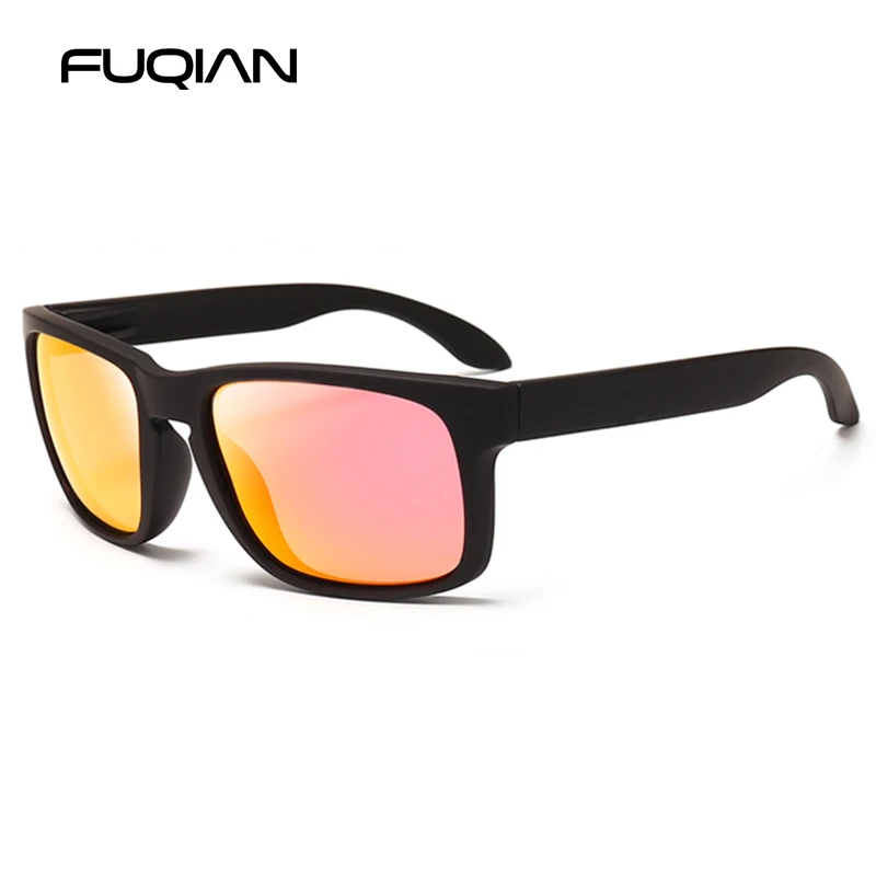 FUQIAN Fashion Square Elastic Paint Soft Matt  Polarized Women Men Sunglasses Stylish Black Sport Mirror Shades UV400