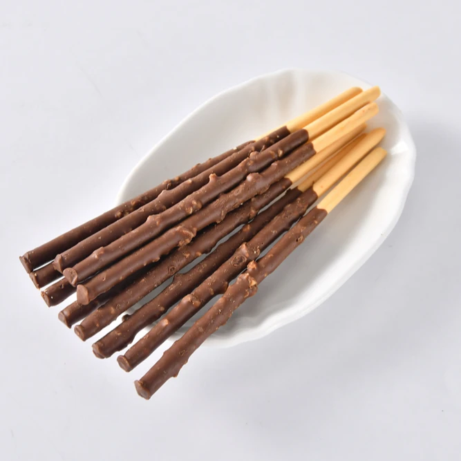 Chocolate coated fruit chips/almond grain filling stick chocolate biscuit snack
