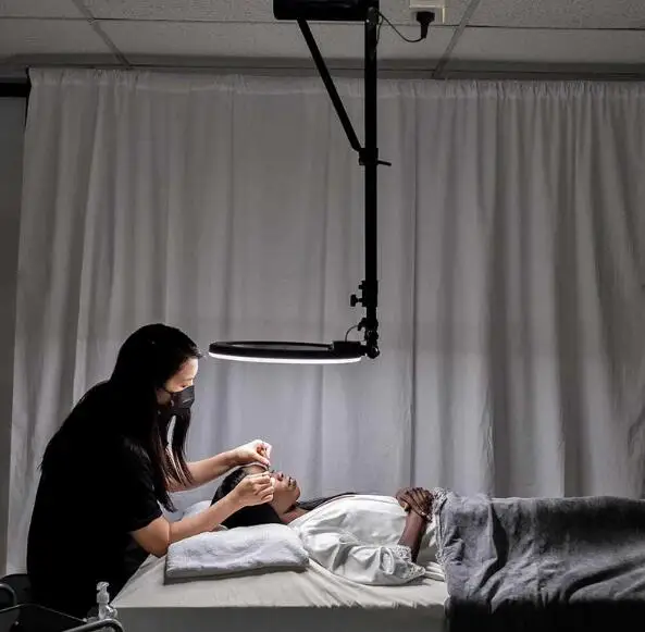 18 inch Ring Light with Ceiling Stand Wall Mounting Boom Arm Decoration for Beauty Salon Lash Studio Barber Makeup Photography