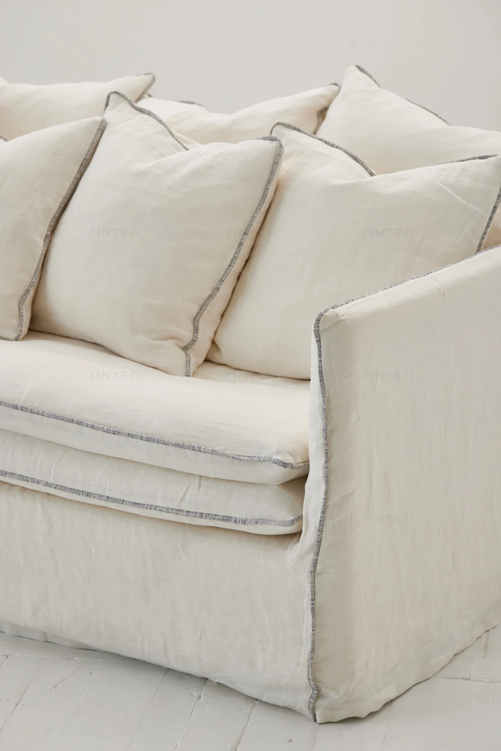 Comfortable living room furniture gooses feather filling 9 cushions couch modern sofas living room sofas with cotton and linen