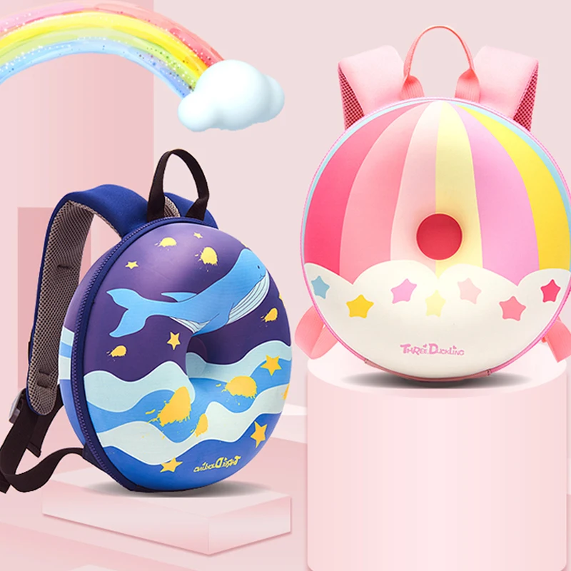 
High Quality PU EVA Shell Round Backpack Cute Kawaii Pink Rainbow Donut Backpacks Kid Bag Child Toddler Bagpack For Boys girls 
