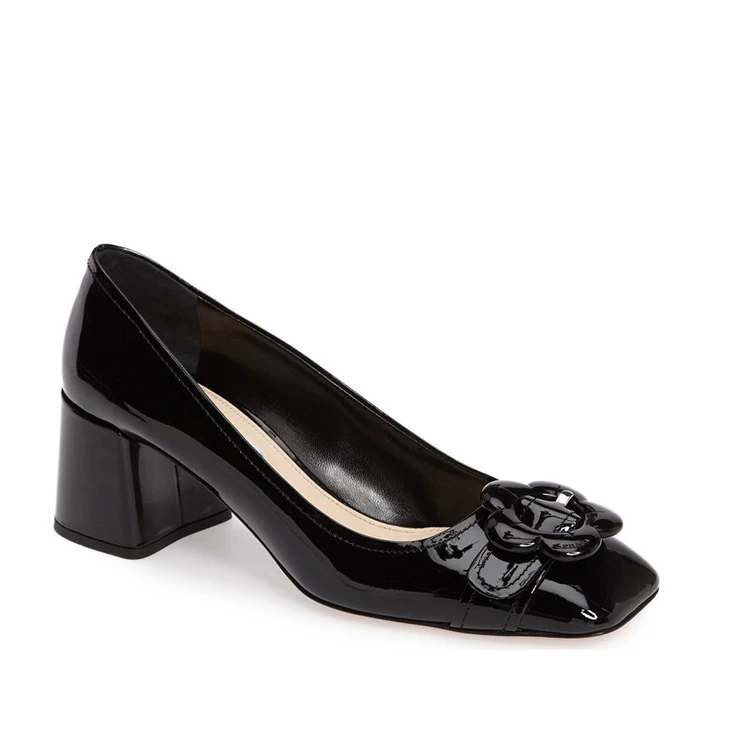 Fashion elegant style square toe flower decoration chunky high heels shoes for women pumps dress shoes oxford ladies heels